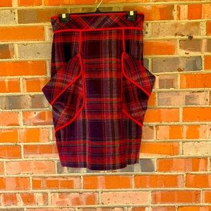 Anthropologie Plenty by Tracey Reese red & purple plaid pencil skirt
